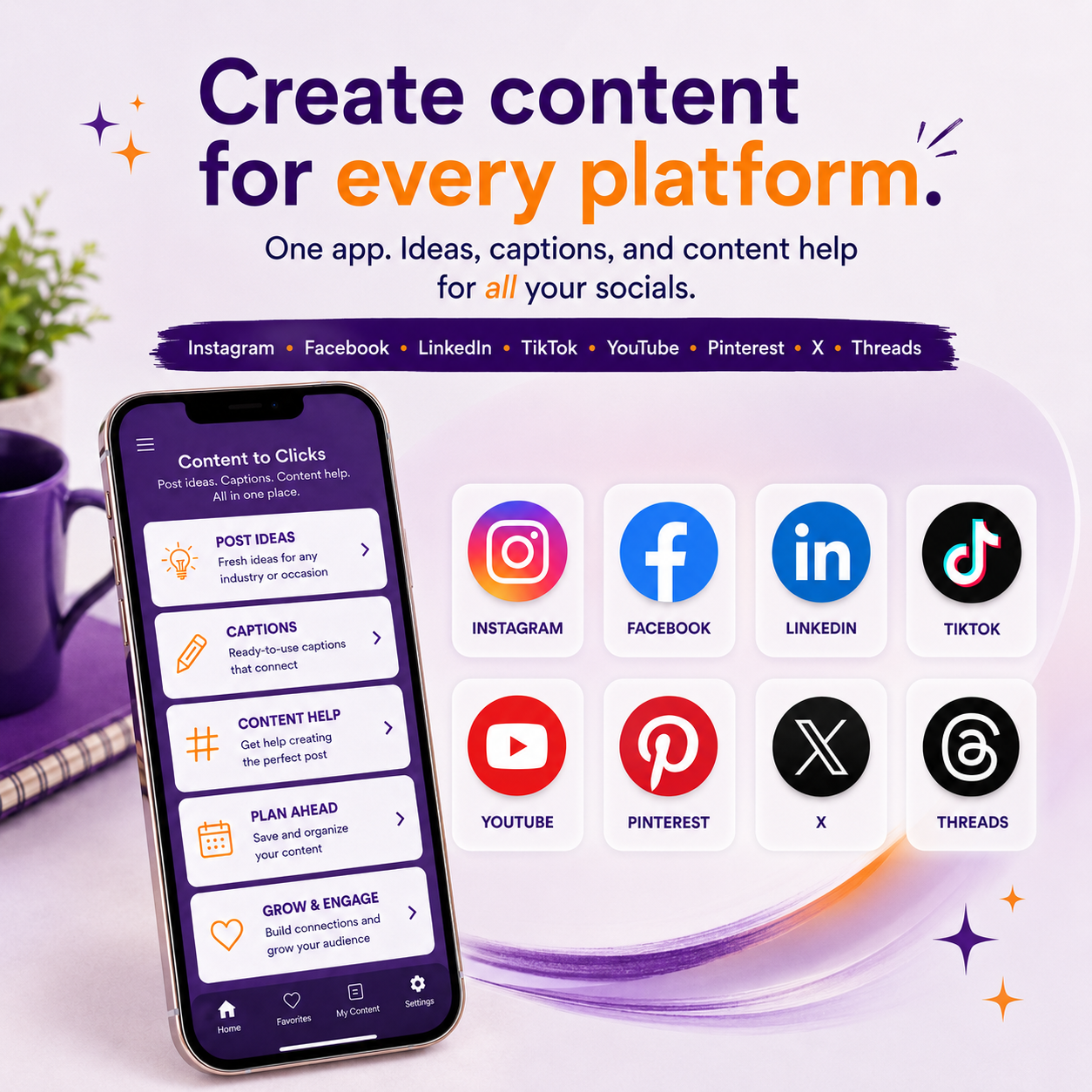 Content to Clicks branding and app section